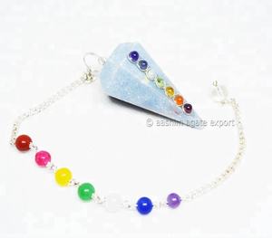 Pendules de chaîne de Chakra d'angélite faits à la main artisanat en cristal de pierre naturelle pour Reiki Feng Shui éveil spirituel de radiesthésie - Product Image 1