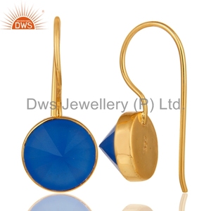 Boucle d'oreille en argent sterling plaqué or jaune calcédoine bleue Fournisseur de bijoux de créateur Collection classique - Product Image 3