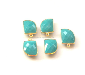 <b>Vintage</b> Boho Connector Statement Piece Handmade 18K Gold Plated Turquoise Gemstone Bezel CZ <b>Jewelry</b> Findings Components - Product Image 2