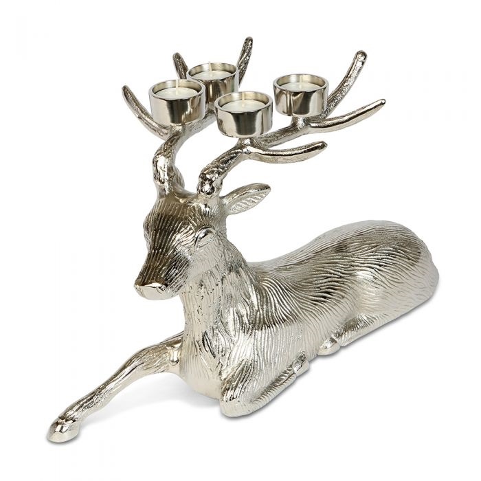 Bougeoir Renne En Aluminium Edzard - Hauteur 65 Cm, Argenté, 6 Bougies, Décoration Noël