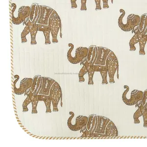 Elephant Print Indian Cotton Soft kantha Baby Blanket Throw