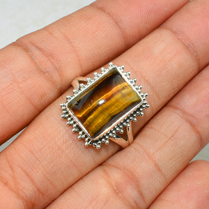 Impressionnant oeil de tigre jaune 925 bagues en argent Sterling 925 argent Sterling 925 vente en gros - Product Image 4