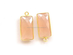 Magnifique pierre précieuse en calcédoine rose sertie en bélière, 10 x 14 mm, rectangulaire, pierre de naissance, connecteur bohème - Product Image 4