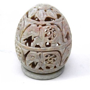 Natural Stone Handcrafted Carved Oval <b>T</b>-<b>Light</b> Votive Candle Holder Soapstone Christmas Home Decor Catholic - Product Image 1