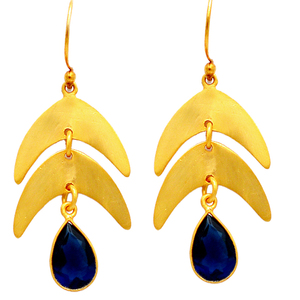 Lapislázuli forma de pera piedra preciosa 925 plata esterlina Pendientes chapados en oro joyería pendiente de moda para boda, regalo, fiesta - Product Image 1