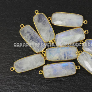 Arc-en-ciel Moonstone Rectangle Forme Connecteur Pendentif Charme Vintage Double Bail avec Or Vermeil Lunette Symbole Religieux Chrétien - Product Image 2