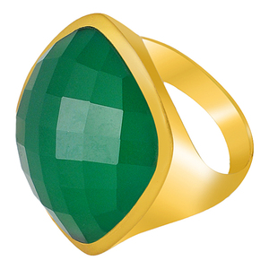 Carré vert Onyx Gemstone Argent Sterling 925 Plaqué Or Bague Bijoux Lunette Réglage Bague À La Mode pour Cadeau De Mariage Fête. - Product Image 4
