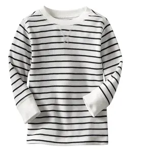 Striped long sleeve striped waffle t shirt for girls Casual 2022 Cheap Children Cotton Fleece Lined Custom Size SINGLE JERSEY