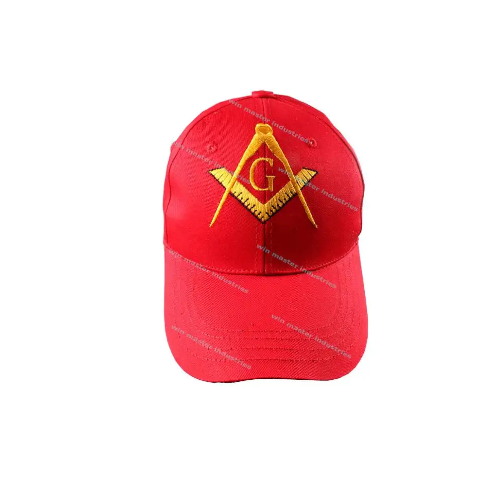 Mason Hat Red Baseball -Cap with Masonic Logo Freemasons Shriners squire and compass G logo