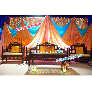 Mehandi-muebles de madera tallados a mano para escenario, conjunto de sofás de madera antigua tallada para boda musulmana - Product Image 1