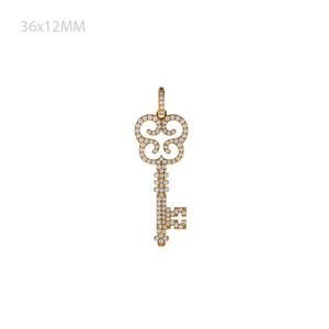 Pendentif clé en diamant pavé or jaune 14K, bijoux unisexe, nouveau Design - Product Image 1