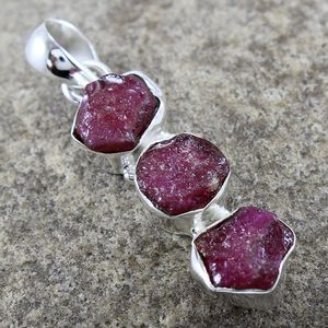 Beautiful Ruby Rough Gemstone 925 Sterling <b>Silver</b> Fancy Women Daily Wear Pendant <b>Necklace</b> Handmade <b>Birthstone</b> Jewelry Supplier - Product Image 1