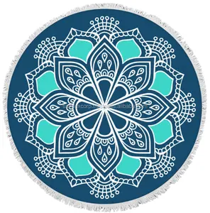 Fournisseur indien Serviettes de plage rondes en coton à séchage rapide Mandala Design floral avec logo pour une utilisation sur la plage - Product Image 1