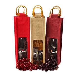 Eco Friendly <b>Jute</b> Wine Bottle Bag with Cane or Soft Handle Natural Reusable <b>Sack</b> for Gifting Events Retail and Promotional Use - Product Image 1