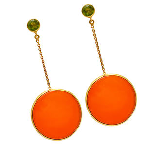 Peridot Carnelian Gemstone Bezel Setting Chain Hanging Dangle <b>Earrings</b> 925 <b>Sterling</b> <b>Silver</b> Jewelry Gold Plated <b>Earring</b> For <b>Women</b> - Product Image 2