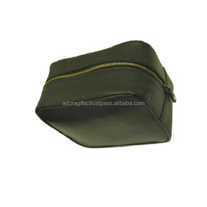 Grand sac cosmétique en cuir noir/Fournisseur de sac cosmétique en cuir véritable/Sac cosmétique personnalisé - Product Image 1