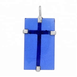 Rectángulo genuino Cuarzo azul Piedra preciosa Sólido 925 Plata esterlina Diseño Colgante Joyería Mayorista Fabricación Casa De Plata - Product Image 1