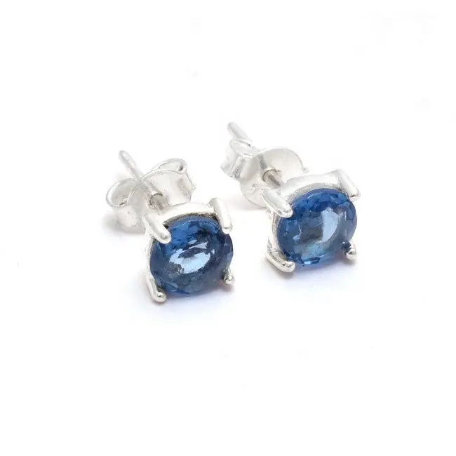 Faceted Round London Blue Topaz 925 Sterling Silver Stud Earrings Jewelry