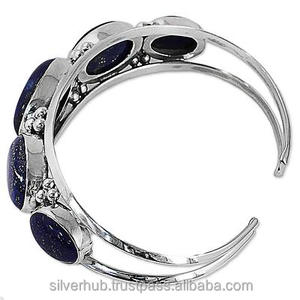 Belle 925 En Argent Sterling Lapis Manchette Faite À La Main - Product Image 2