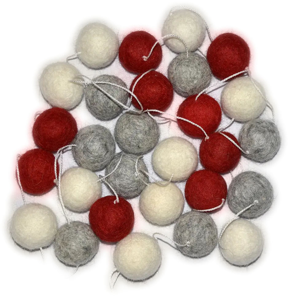 Red and White Mix Felt Ball Garland of 300 cm Handmade in Nepal for Indoor Christmas Decoration