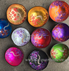 Laca de cáscara de huevo ecológica de alta calidad, cuenco de cáscara de coco, estilo floral, decoración del hogar, técnica pintada a mano, artesanías naturales - Product Image 3