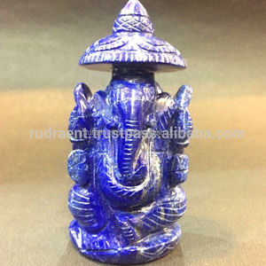 Pequeña Estatua de Ganesha en Piedra Lapislázuli, Figura de Dios Hindú Hecha a Mano en India - Product Image 3