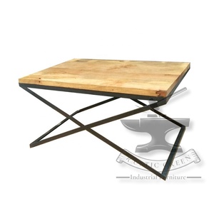 Plateau carré industriel Vintage, pieds croisés, Table basse de salon - Product Image 3