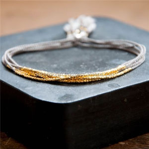 Multi Gold Beads Silver Cord <b>Bracelet</b> String <b>Adjustable</b> <b>Bracelet</b> Thread <b>Bracelet</b> - Product Image 1