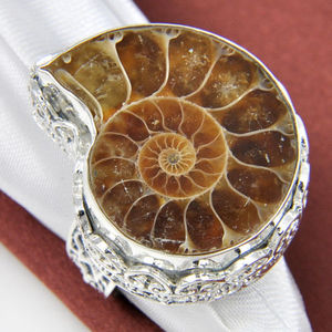 แหวนเงินอัญมณีแอมโมไนต์อัญมณีทรงหลังเบี้ยทำด้วยมือ100% ขนาดใหญ่ - Product Image 6