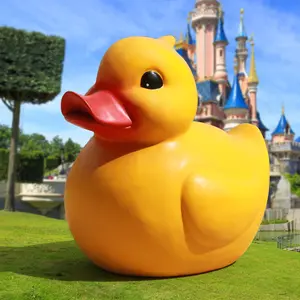 Crianças favourite escultura de fibra de vidro dos desenhos animados grandes estáticas de pato amarelo