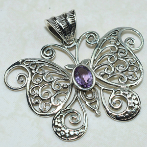Pendientes de plata de ley 925 con amatista púrpura en forma de mariposa, joyería de plata de ley 925 - Product Image 1