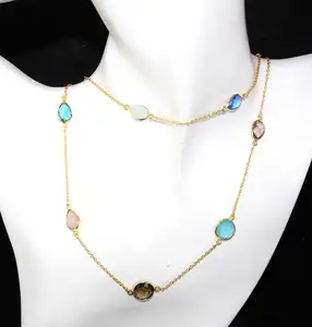 ชุดสร้อยคอหิน Lariat แบบหลายชั้น,สร้อยคอแบบทำมือรุ่นชุบทองดีไซน์แบบสองชั้น - Product Image 1