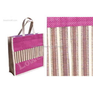 Jute Striped Medium Shopping <b>Bag</b> with Long Handle - Product Image 1