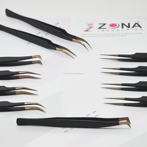 Pinzas de extensión de pestañas con puntas de fibra de primera calidad, pinzas de volumen con mango de Plasma negro de acero inoxidable - Product Image 5