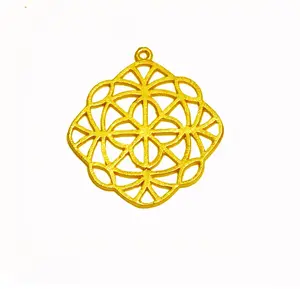 Square Flower Design Brushed Gold Plated Metal Charms Pendant