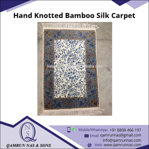 พรมไหมพรมถักสีขาว/น้ำเงิน/ศิลปะผ้าไหมสไตล์ธรรมดาสั่งซื้อขั้นต่ำ1ชิ้น - Product Image 4