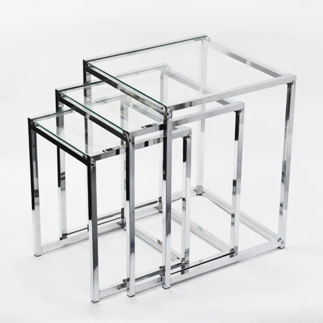 European 3 Pieces Set Square Glass Nesting Table