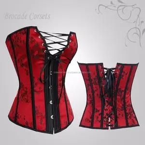 2017 Collection Women Ladies Brocade Elegant Red Color Zipper Front Lace Up Back Corset