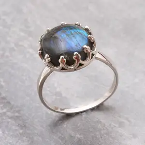 Blue Fire Natural Labradorite Gemstone Handmade 925 Sterling Silver Ring Jewellery on Wholesale Price SR-9669