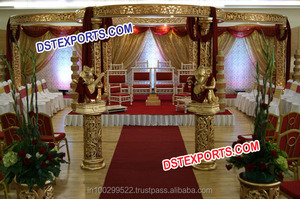 Mandap de mariage à trois piliers, mandap de mariage indien rond, mandap de mariage en bois sculpté, décoration d'événements Missouri Mississippi NEWYORK - Product Image 6