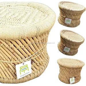 Factory Sale Bamboo Cane Portable Ottoman Stool Round Ottoman Stool For Living Room Garden Restaurant Bone Inlay Console