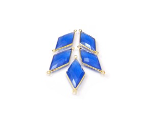 Lunette multi-pierres précieuses calcédoine bleue connecteur Boho plaqué or fait à la main pour la fabrication de bijoux lunette de lien de pierre de naissance - Product Image 2