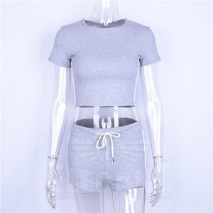 2025 femmes été Shorts ensembles côté rayure haut court court deux pièces ensemble à manches courtes culture t-shirt été femmes Shorts ensemble - Product Image 1