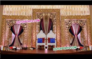 Designer Flat Fiber Backdrop Frame Wedding Golden Fiber <b>Flower</b> <b>Panel</b> Indian Wedding Stage Decoration UK - Product Image 4