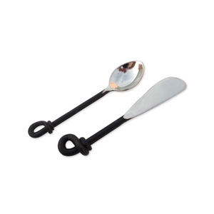ที่เกลี่ยชีสและช้อนสำหรับเด็กทารกช้อนกลมสีดำด้ามปลายเกลียวที่จับช้อนขนาดเล็กสำหรับเด็ก - Product Image 2