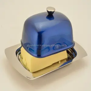 Edelstahl blau Farbe Prince Butter Dish Großhandels preis Western Food Butter Box mit Deckel Geschirr