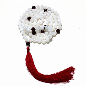 ที่มีคุณภาพสูงมูนสโตน108ลูกปัดสวดมนต์ที่ผูกปมผ้าไหมสร้อยคอมาลาจิตวิญญาณประคำมือที่ผูกปม - Product Image 1