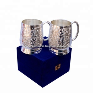 Designer Brass Beer <b>Mug</b> <b>Set</b> with Silver Plating for Hotel Restaurant Parties and Gifts Quality Metal Tableware - Product Image 2