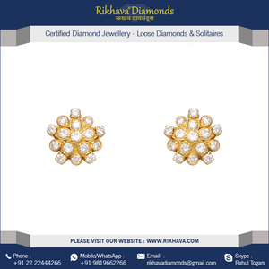 Paire de boucles d'oreilles de luxe pour femme en or jaune de qualité supérieure, serties de diamants ronds taille brillant, accessoire de luxe - Product Image 5