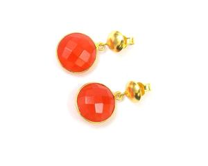 Handmade Gold-Plated Carnelian Gemstone Stud Earring Round Shape Faceted Cut Fashionable Bezel Setting Party Gift for Her - Product Image 4